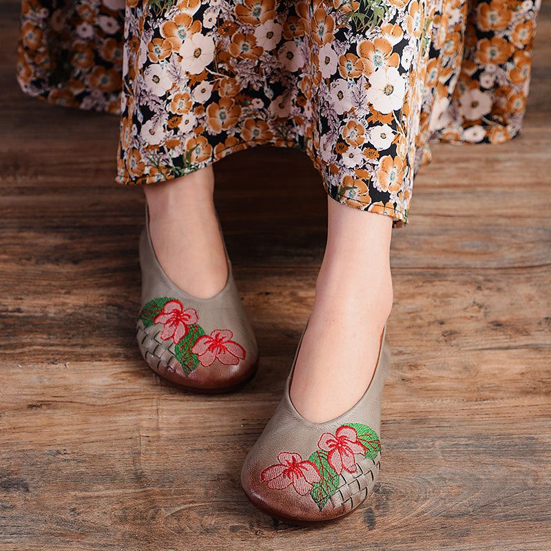 Chaussures Décontractées À Broderie Florale Vintage Pour Femmes