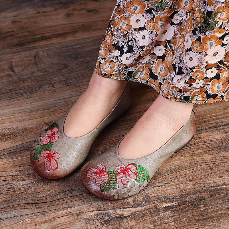 Chaussures Décontractées À Broderie Florale Vintage Pour Femmes