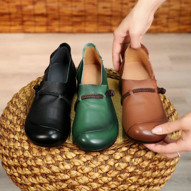 Chaussures Décontractées Compensées En Cuir Rétro Printemps Été Grande Taille