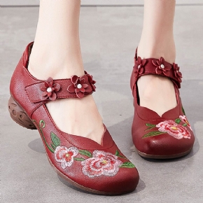 Chaussures Décontractées En Cuir À Broderie Florale Vintage Pour Femmes