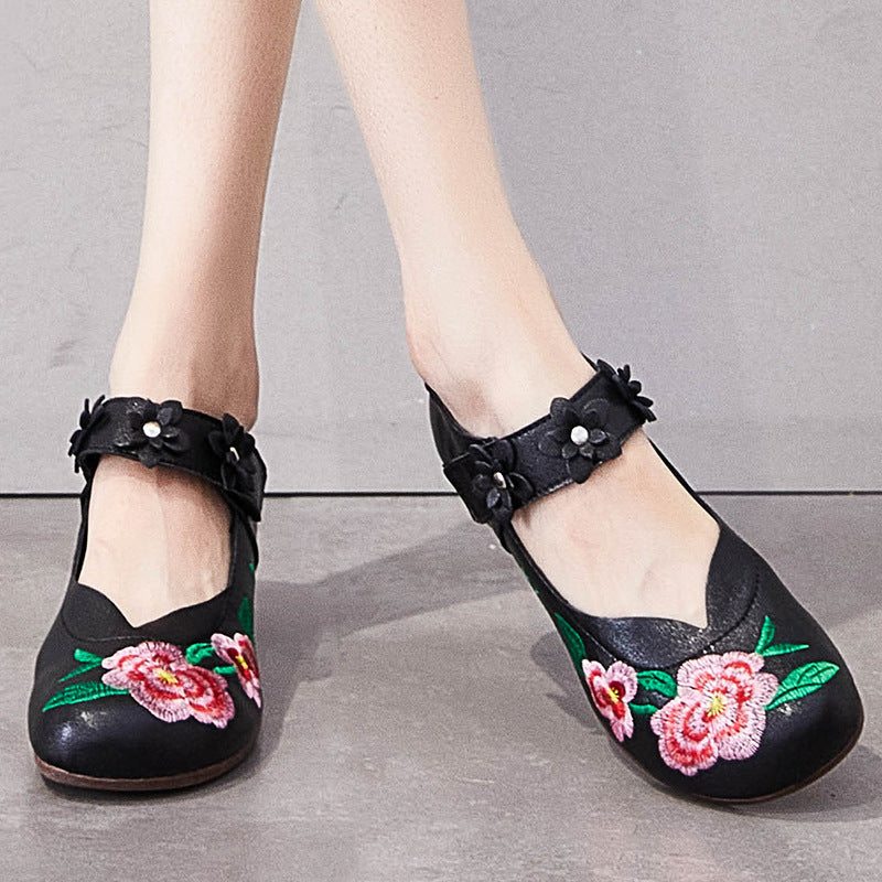 Chaussures Décontractées En Cuir À Broderie Florale Vintage Pour Femmes