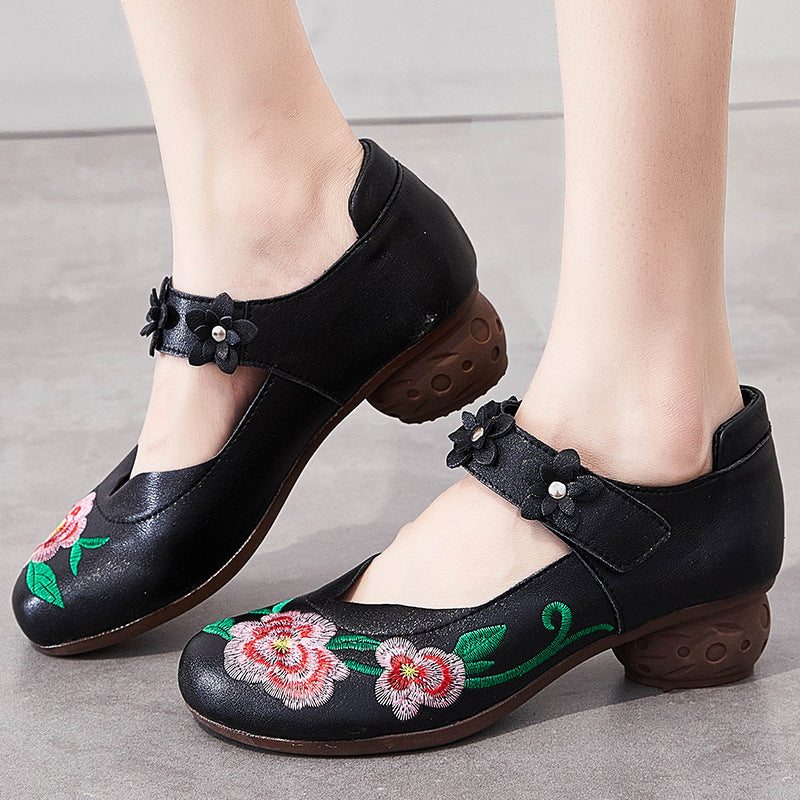 Chaussures Décontractées En Cuir À Broderie Florale Vintage Pour Femmes