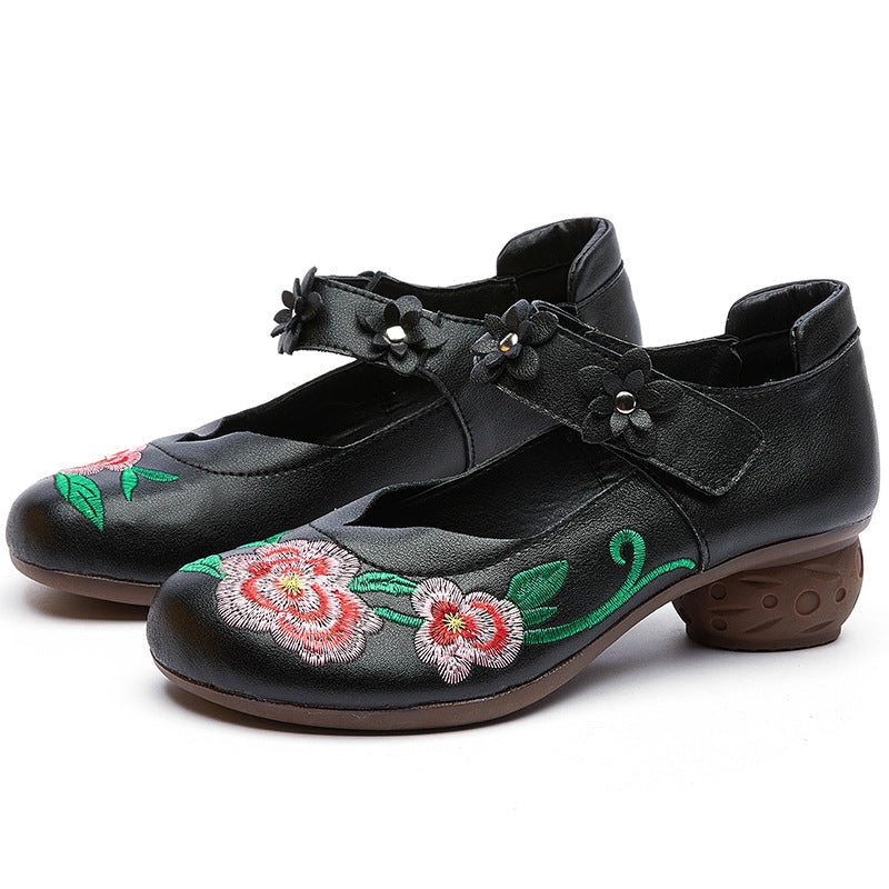 Chaussures Décontractées En Cuir À Broderie Florale Vintage Pour Femmes