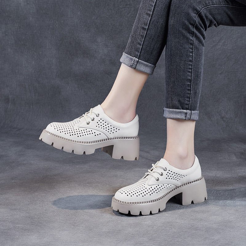 Chaussures Décontractées En Cuir Creux D'été Pour Femmes