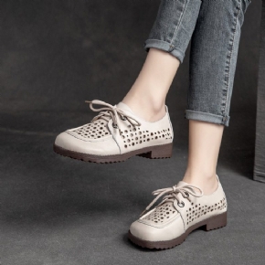 Chaussures Décontractées En Cuir Creux Vintage Pour Femmes D'été