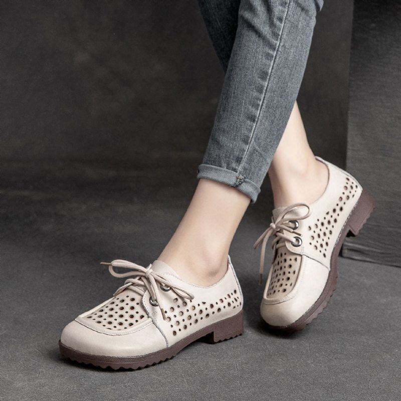 Chaussures Décontractées En Cuir Creux Vintage Pour Femmes D'été