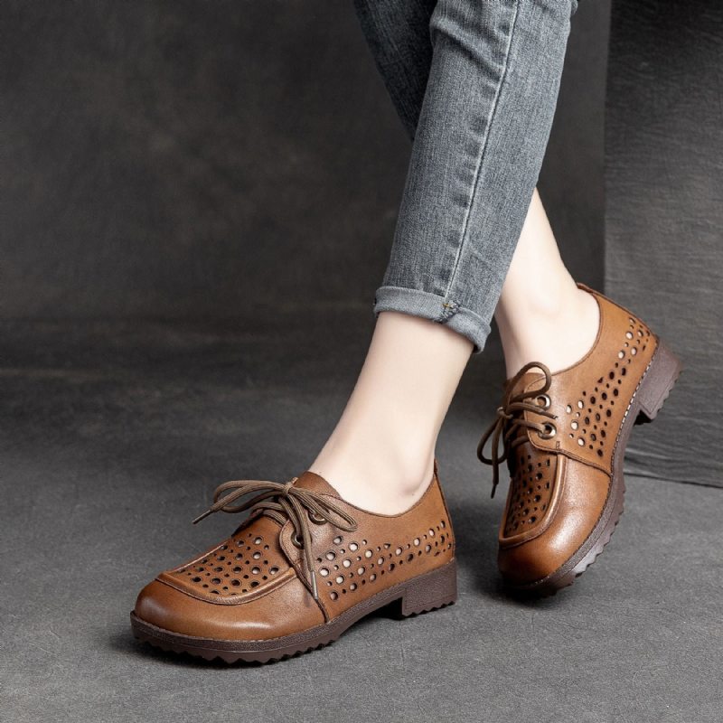 Chaussures Décontractées En Cuir Creux Vintage Pour Femmes D'été