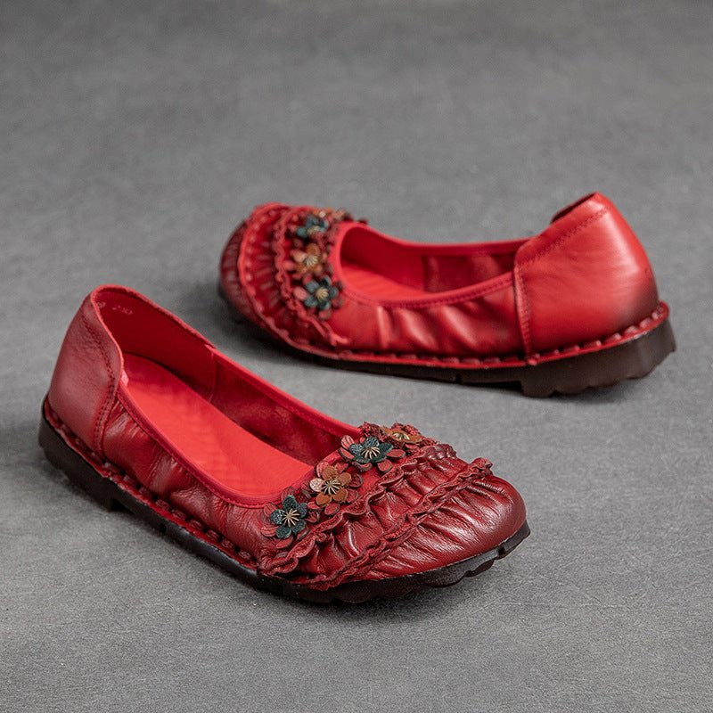 Chaussures Décontractées En Cuir Floral Vintage Pour Femmes Printemps Été