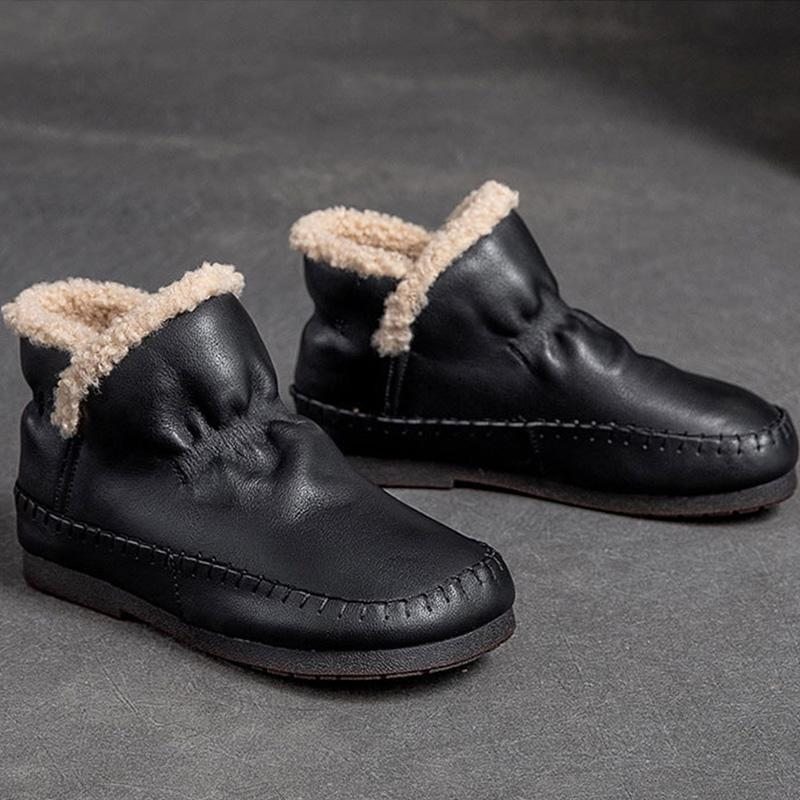 Chaussures Décontractées En Cuir À Tête Ronde En Fourrure D'hiver