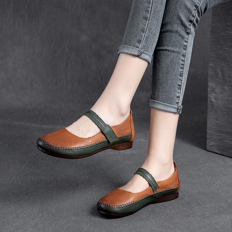 Chaussures Décontractées En Cuir De Vache Vintage Pour Femmes