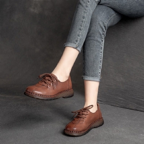 Chaussures Décontractées En Cuir Vintage Pour Femmes