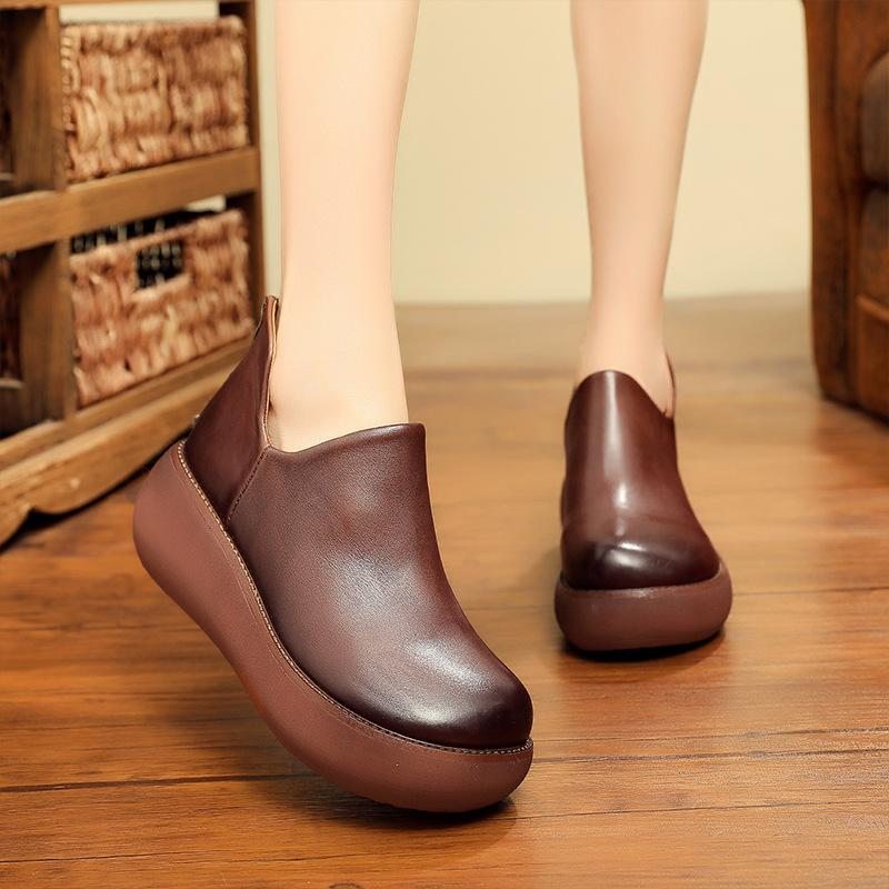 Chaussures Décontractées À Enfiler En Cuir Rétro Pour Femmes