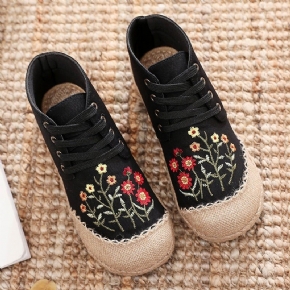 Chaussures Décontractées Faites À La Main En Toile Florale Rétro Pour Femmes