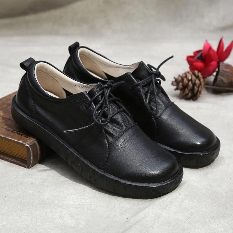 Chaussures Décontractées À Lacets En Cuir Souple 35-41