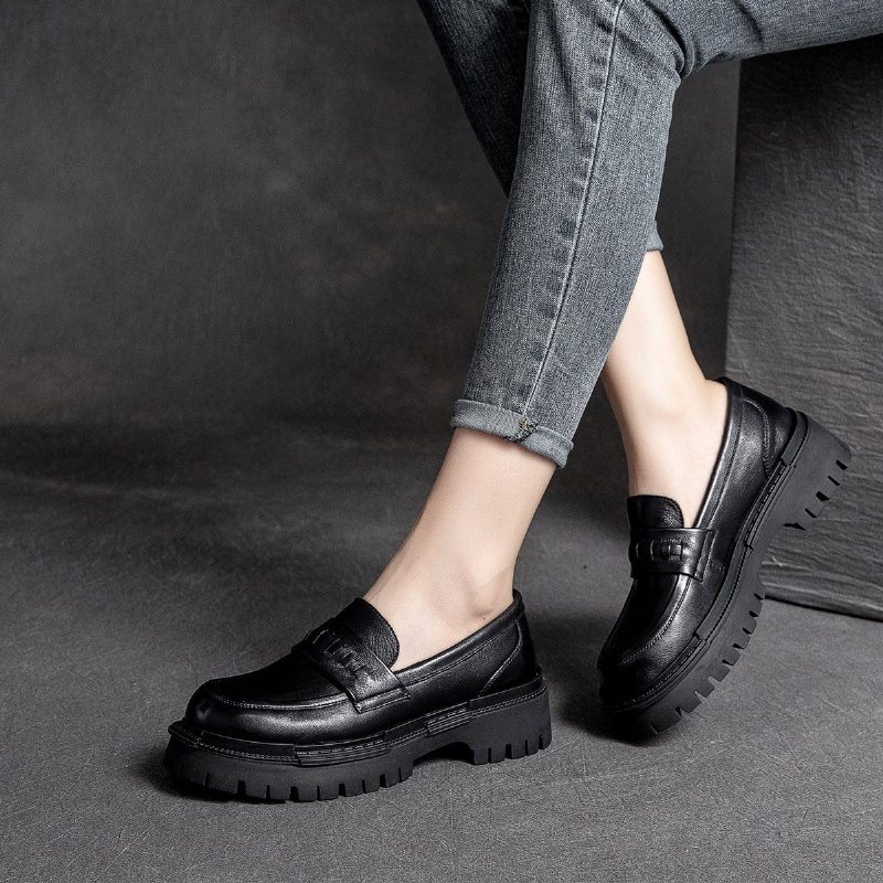 Chaussures Décontractées À Plateforme En Cuir Rétro Pour Femmes