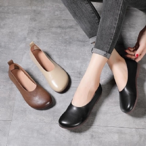 Chaussures Décontractées Plates En Cuir Vintage Pour Femmes