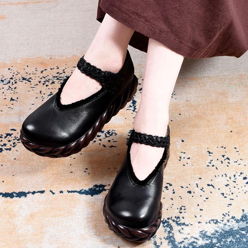 Chaussures Décontractées Rétro En Éponge En Cuir Véritable