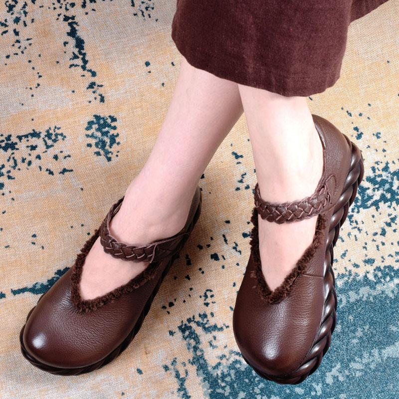 Chaussures Décontractées Rétro En Éponge En Cuir Véritable