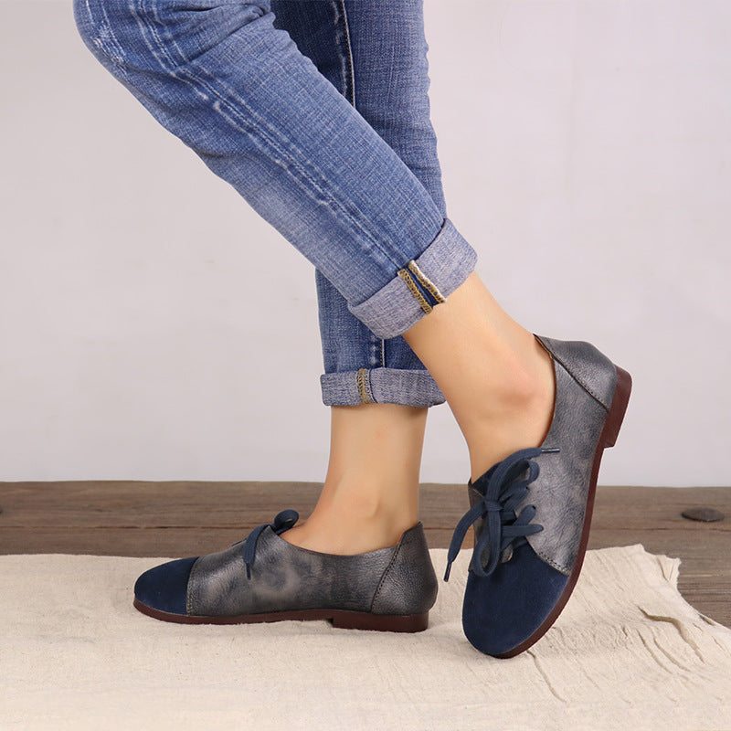 Chaussures Décontractées Souples En Cuir Patchwork De Grande Taille Pour Femmes