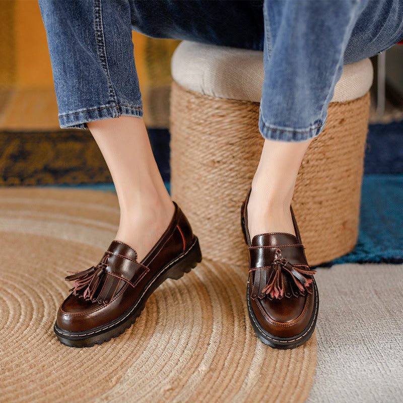 Chaussures Décontractées À Tête Ronde En Cuir Pour Femmes