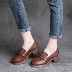 Chaussures Décontractées À Tête Ronde En Cuir Rétro De Printemps