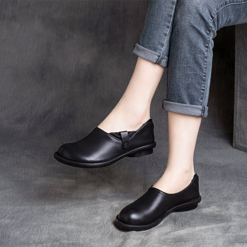 Chaussures Décontractées À Tête Ronde Faites À La Main En Cuir Pour Femmes