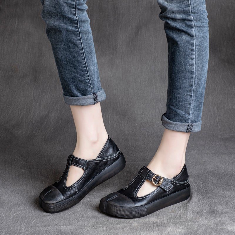 Chaussures Décontractées À Velcro En Cuir Rétro Pour Femmes