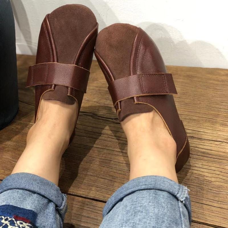 Chaussures Décontractées À Velcro En Cuir Rétro Pour Femmes