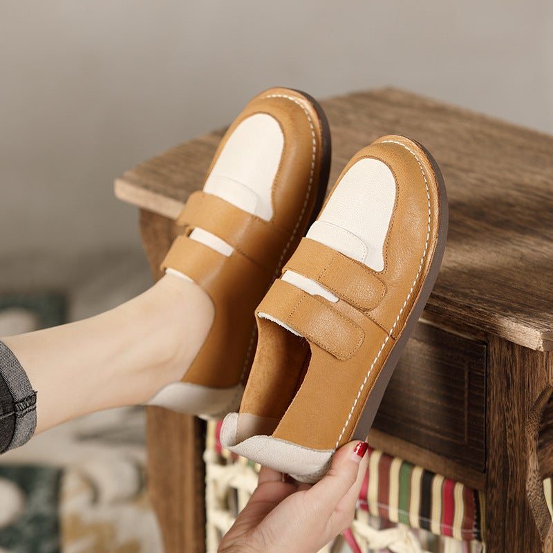 Chaussures Décontractées À Velcro En Cuir Rétro Pour Femmes De Printemps