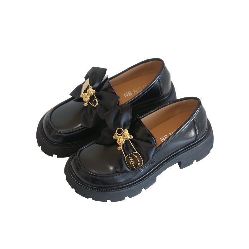 Femmes Bowknot Casual Cuir Wedge Noir Mocassins