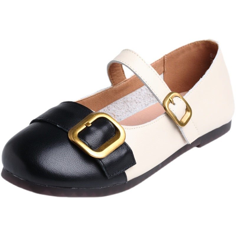 Femmes Printemps Cuir Vintage Doux Casual Chaussures