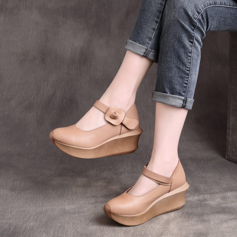 Femmes Printemps Eté Plate-forme Rétro Mocassins En Cuir