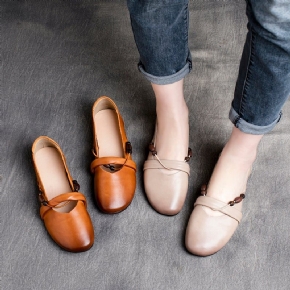 Femmes Rétro Décoration Printemps En Cuir À La Main Casual Chaussures