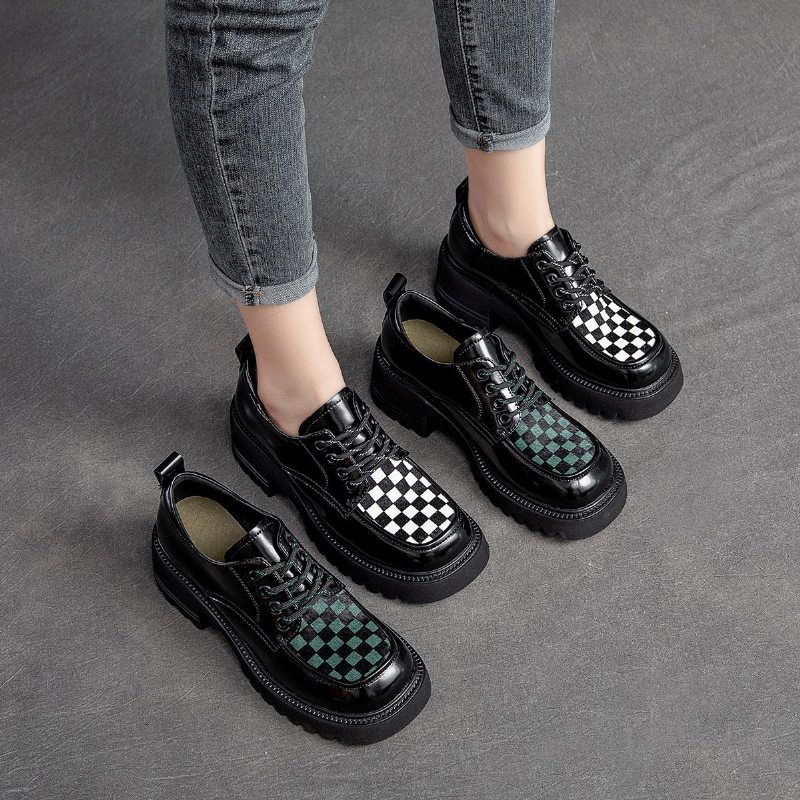 Mocassins Assortis En Cuir À Carreaux Pour Femmes