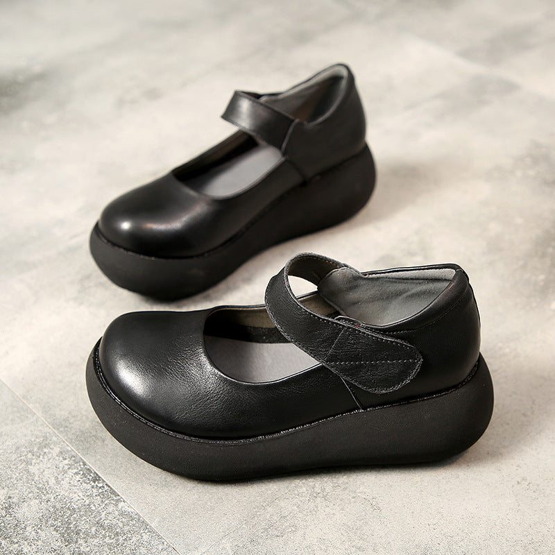 Mocassins À Bande Velcro En Cuir Rétro Décontractés Printemps-été Pour Femmes