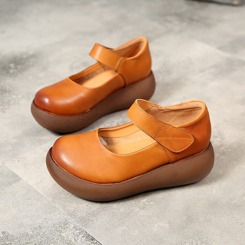 Mocassins À Bande Velcro En Cuir Rétro Décontractés Printemps-été Pour Femmes