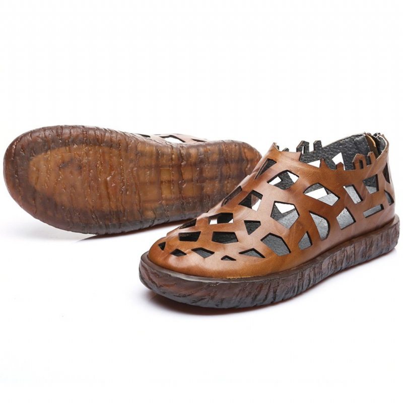 Mocassins Creux En Cuir Sandales Femme