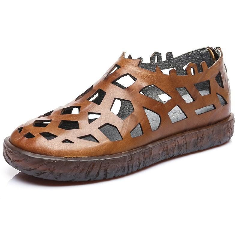 Mocassins Creux En Cuir Sandales Femme