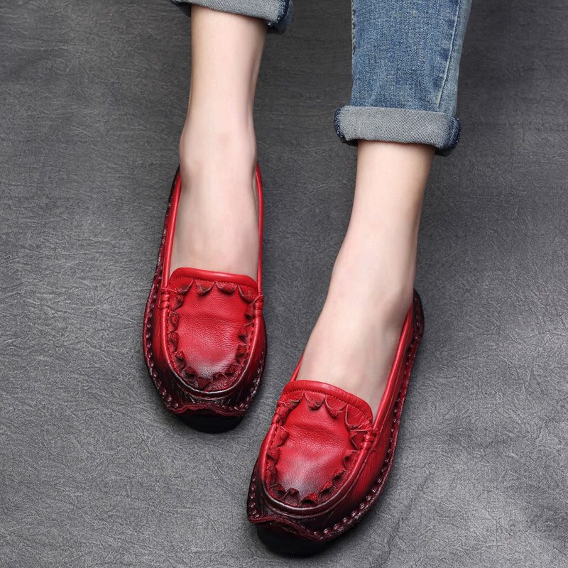 Mocassins En Cuir Rétro Printemps-été Grande Taille Pour Femmes