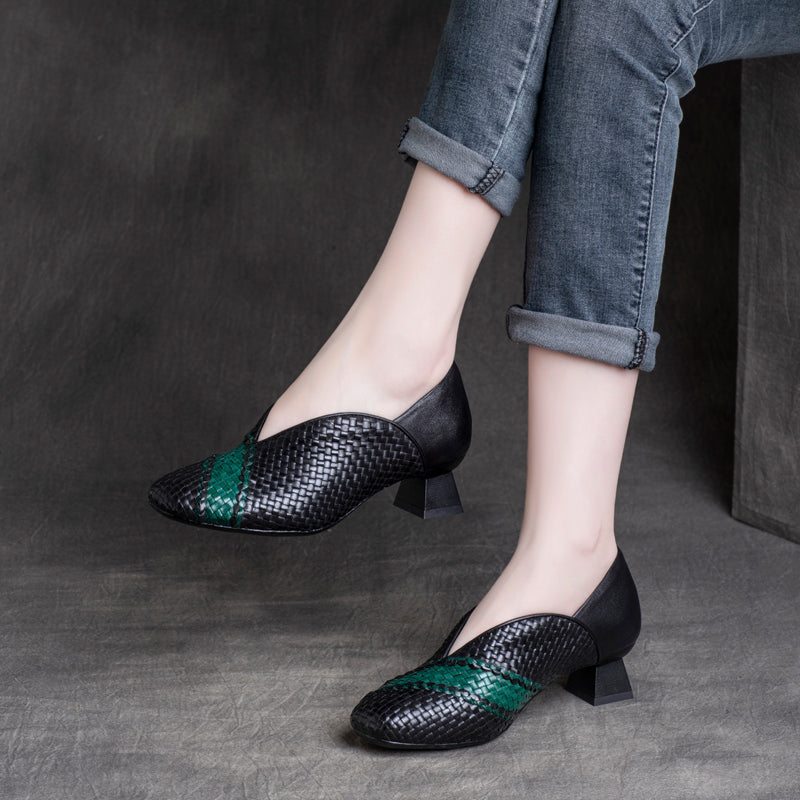 Mocassins Décontractés En Cuir Tricoté Printemps-été Pour Femmes