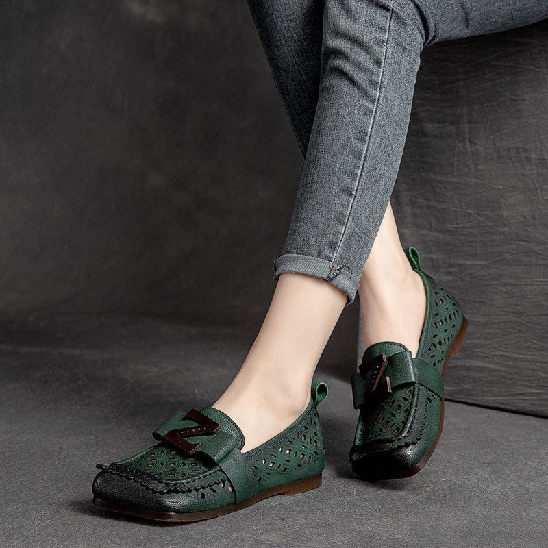 Mocassins Décontractés Plats En Cuir Creux Vintage D'été