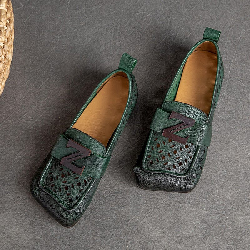 Mocassins Décontractés Plats En Cuir Creux Vintage D'été