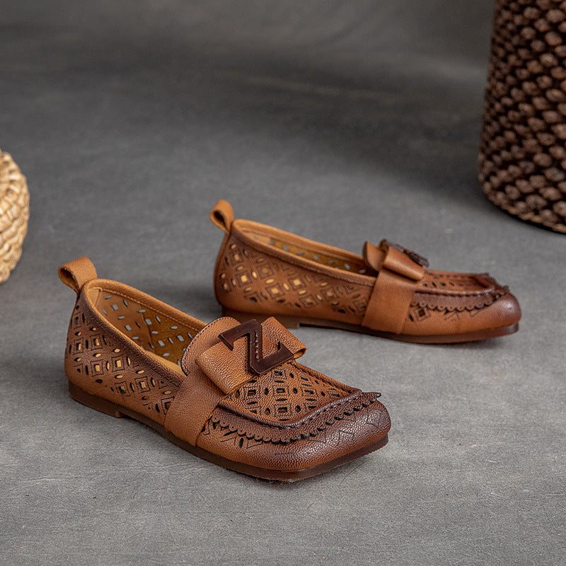 Mocassins Décontractés Plats En Cuir Creux Vintage D'été