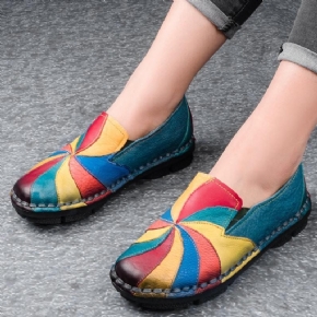 Mocassins Plats En Cuir Rétro Multi-couleurs À Enfiler Faits À La Main