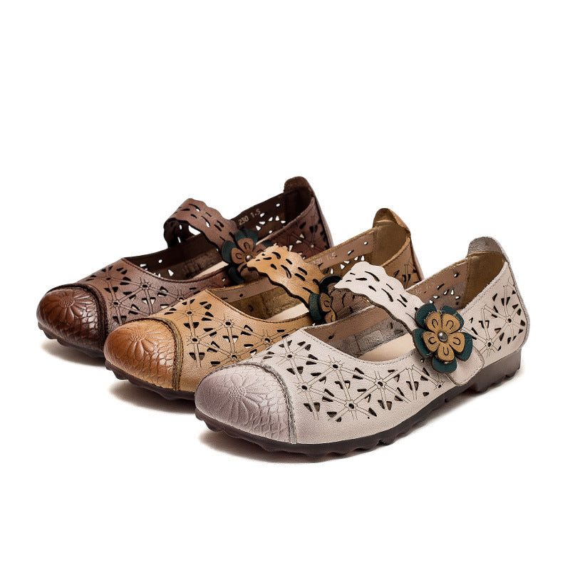 Mocassins Plats Décontractés En Cuir Creux Vintage Pour Femmes