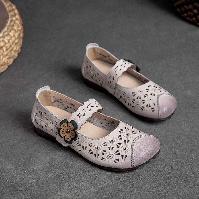 Mocassins Plats Décontractés En Cuir Creux Vintage Pour Femmes