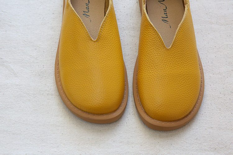 Mocassins À Tête Ronde En Cuir Souple Rétro Pour Femmes