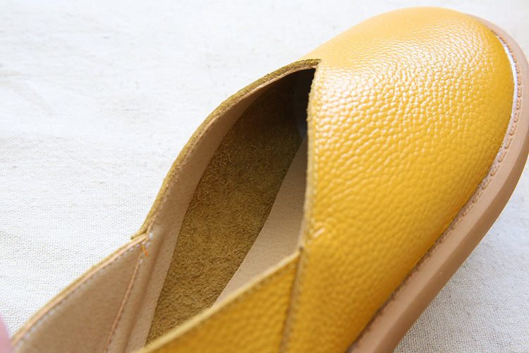 Mocassins À Tête Ronde En Cuir Souple Rétro Pour Femmes