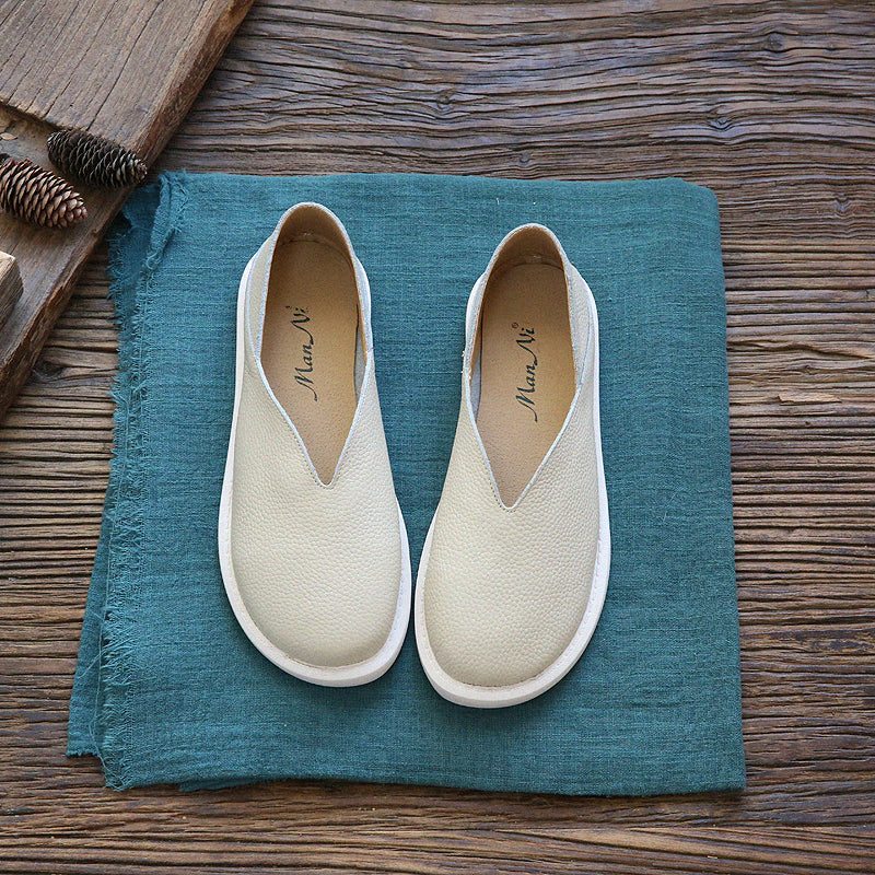 Mocassins À Tête Ronde En Cuir Souple Rétro Pour Femmes