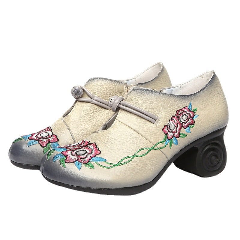 Printemps Été Femmes Mocassins En Cuir Fleuri Vintage